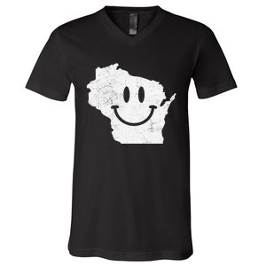 Smiling in WI – Funny Wisconsin Happy Face V-Neck T-Shirt