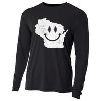 Smiling in WI – Funny Wisconsin Happy Face Cooling Performance Long Sleeve Crew