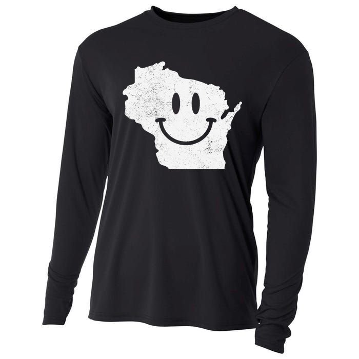 Smiling in WI – Funny Wisconsin Happy Face Cooling Performance Long Sleeve Crew