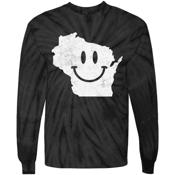 Smiling in WI – Funny Wisconsin Happy Face Tie-Dye Long Sleeve Shirt