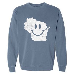 Smiling in WI – Funny Wisconsin Happy Face Garment-Dyed Sweatshirt