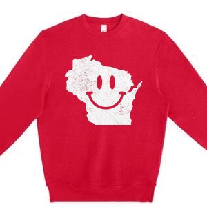 Smiling in WI – Funny Wisconsin Happy Face Premium Crewneck Sweatshirt