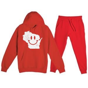 Smiling in WI – Funny Wisconsin Happy Face Premium Hooded Sweatsuit Set