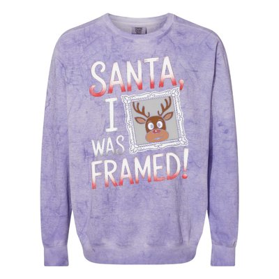 Santa I Was Framed Funny Cute Reindeer Holiday Humor Colorblast Crewneck Sweatshirt