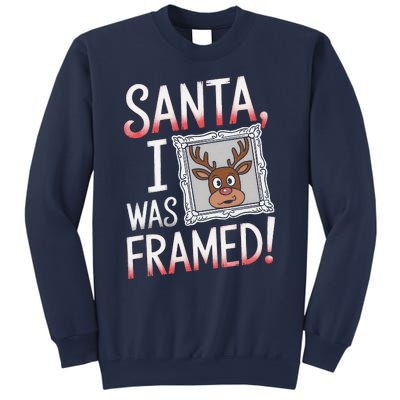 Santa I Was Framed Funny Cute Reindeer Holiday Humor Sweatshirt