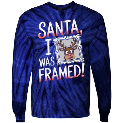 Santa I Was Framed Funny Cute Reindeer Holiday Humor Tie-Dye Long Sleeve Shirt