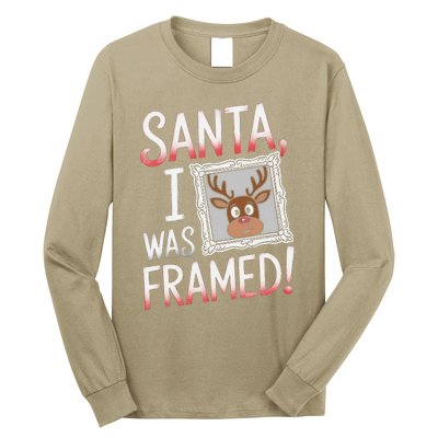 Santa I Was Framed Funny Cute Reindeer Holiday Humor Long Sleeve Shirt