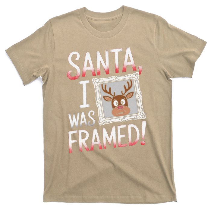 Santa I Was Framed Funny Cute Reindeer Holiday Humor T-Shirt