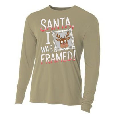 Santa I Was Framed Funny Cute Reindeer Holiday Humor Cooling Performance Long Sleeve Crew