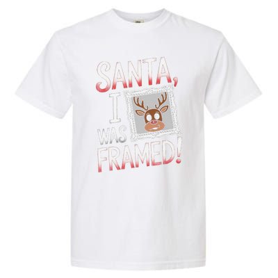 Santa I Was Framed Funny Cute Reindeer Holiday Humor Garment-Dyed Heavyweight T-Shirt