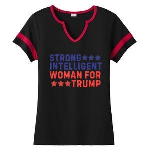 Strong Intelligent Woman For Trump Girl Maga Patriotic Usa Ladies Halftime Notch Neck Tee