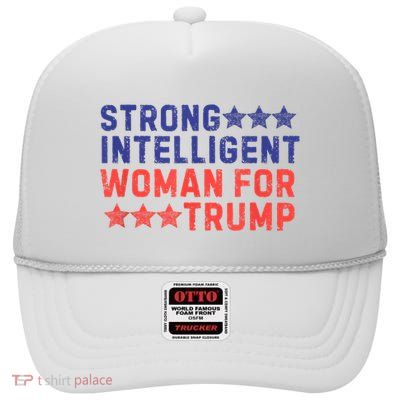 Strong Intelligent Woman For Trump Girl Maga Patriotic Usa High Crown Mesh Back Trucker Hat