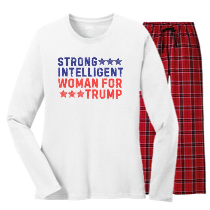 Strong Intelligent Woman For Trump Girl Maga Patriotic Usa Women's Long Sleeve Flannel Pajama Set 