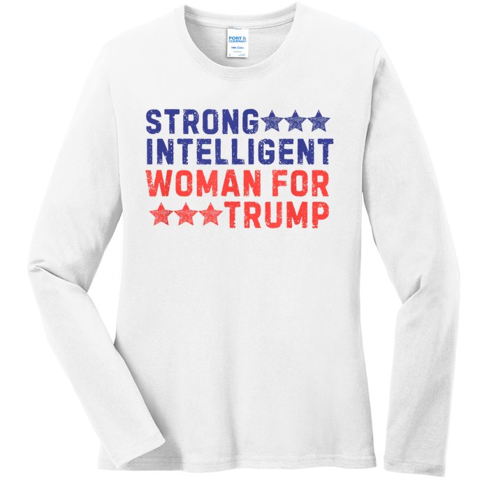 Strong Intelligent Woman For Trump Girl Maga Patriotic Usa Ladies Long Sleeve Shirt