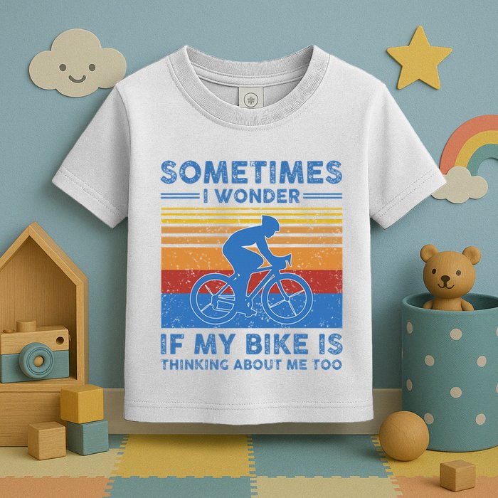 Sometimes I Wonder If My Bike Is Thinking About Me Too Biker Toddler T-Shirt