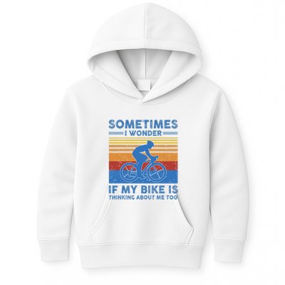 Sometimes I Wonder If My Bike Is Thinking About Me Too Biker Kids Hoodie