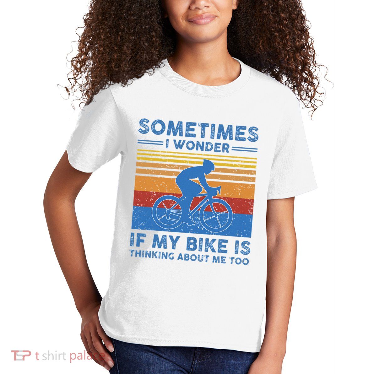 Sometimes I Wonder If My Bike Is Thinking About Me Too Biker Kids T-Shirt