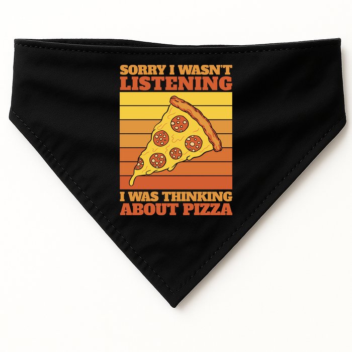 Sorry I Wasn't Listening I Was Thinking About Pizza USA-Made Doggie Bandana