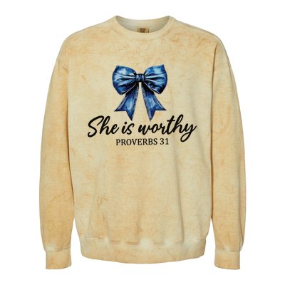 She Is Worthy Bow Colorblast Crewneck Sweatshirt