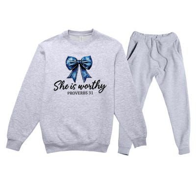 She Is Worthy Bow Premium Crewneck Sweatsuit Set