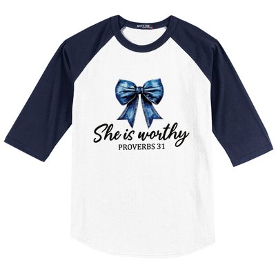 She Is Worthy Bow Baseball Sleeve Shirt