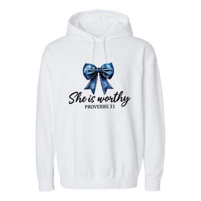 She Is Worthy Bow Garment-Dyed Fleece Hoodie