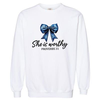 She Is Worthy Bow Garment-Dyed Sweatshirt