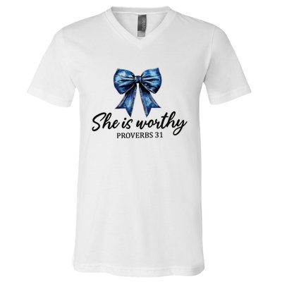 She Is Worthy Bow V-Neck T-Shirt