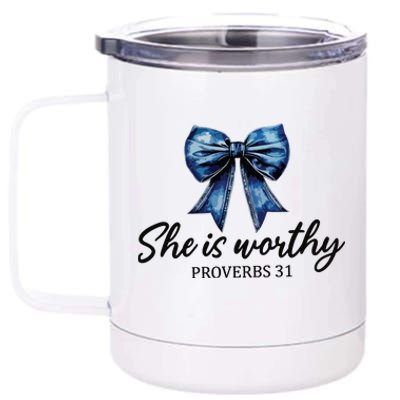 She Is Worthy Bow 12 oz Stainless Steel Tumbler Cup