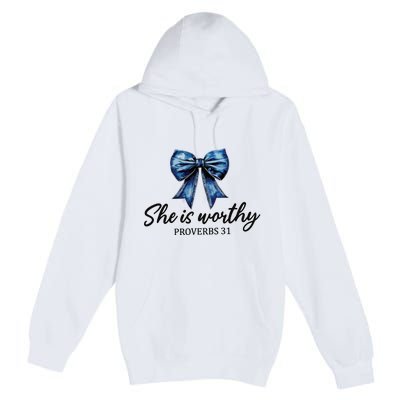 She Is Worthy Bow Premium Pullover Hoodie