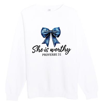 She Is Worthy Bow Premium Crewneck Sweatshirt