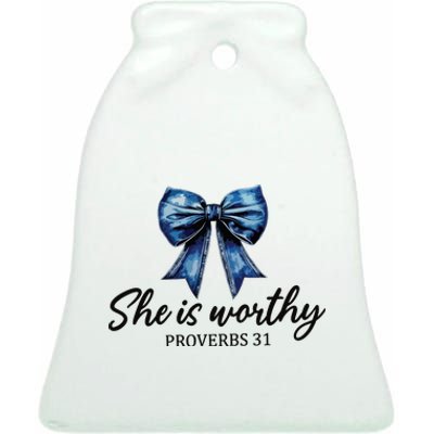 She Is Worthy Bow Ceramic Bell Ornament