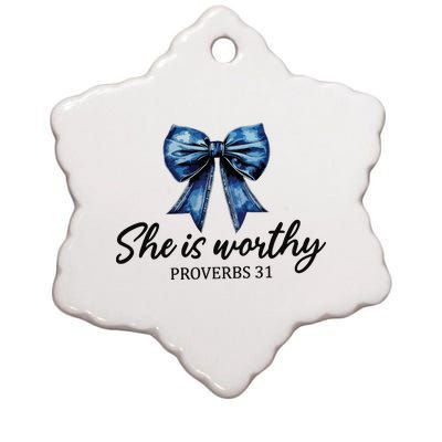 She Is Worthy Bow Ceramic Star Ornament