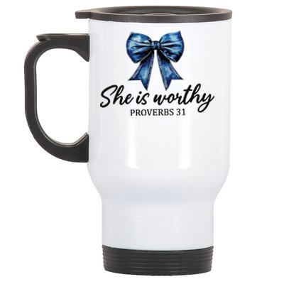 She Is Worthy Bow Stainless Steel Travel Mug