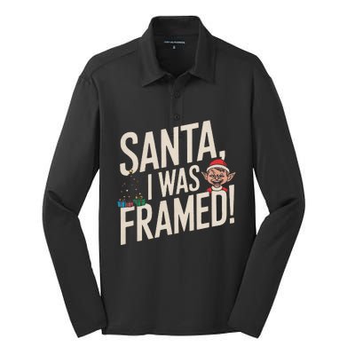 Santa I Was Framed Funny Christmas Humor Silk Touch Performance Long Sleeve Polo