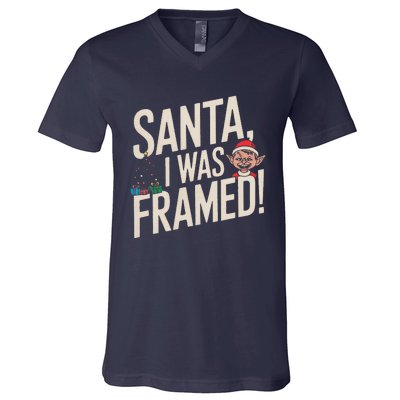 Santa I Was Framed Funny Christmas Humor V-Neck T-Shirt