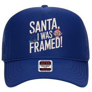 Santa I Was Framed Funny Christmas Humor High Crown Mesh Back Trucker Hat