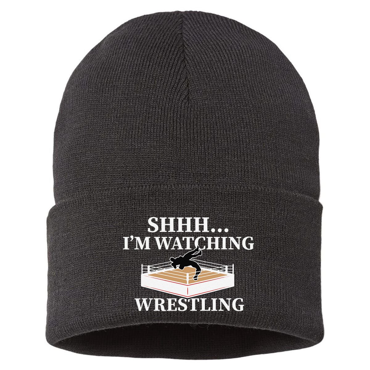Shhh IM Watching Wrestling Funny Wrestling Lover Gift Sustainable Knit Beanie