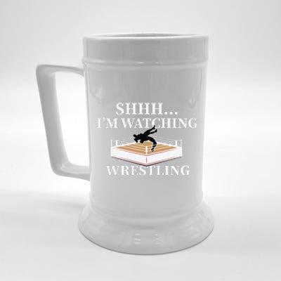 Shhh IM Watching Wrestling Funny Wrestling Lover Gift Beer Stein