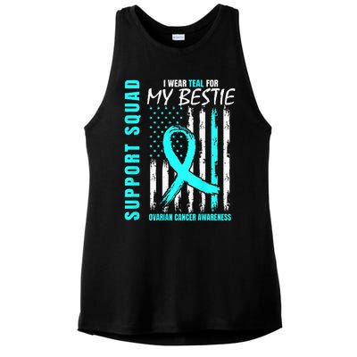 Support I Wear Teal For Bestie Ovarian Cancer Awareness Flag Ladies PosiCharge Tri-Blend Wicking Tank