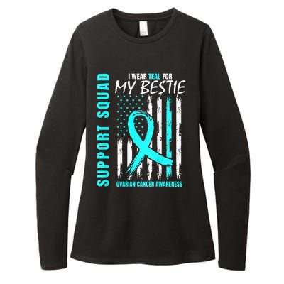 Support I Wear Teal For Bestie Ovarian Cancer Awareness Flag Womens CVC Long Sleeve Shirt