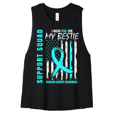 Support I Wear Teal For Bestie Ovarian Cancer Awareness Flag Women's Racerback Cropped Tank