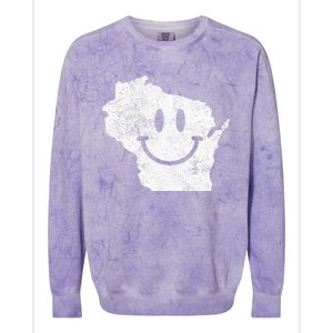 Smiling In Wi – Funny Wisconsin Happy Face Colorblast Crewneck Sweatshirt