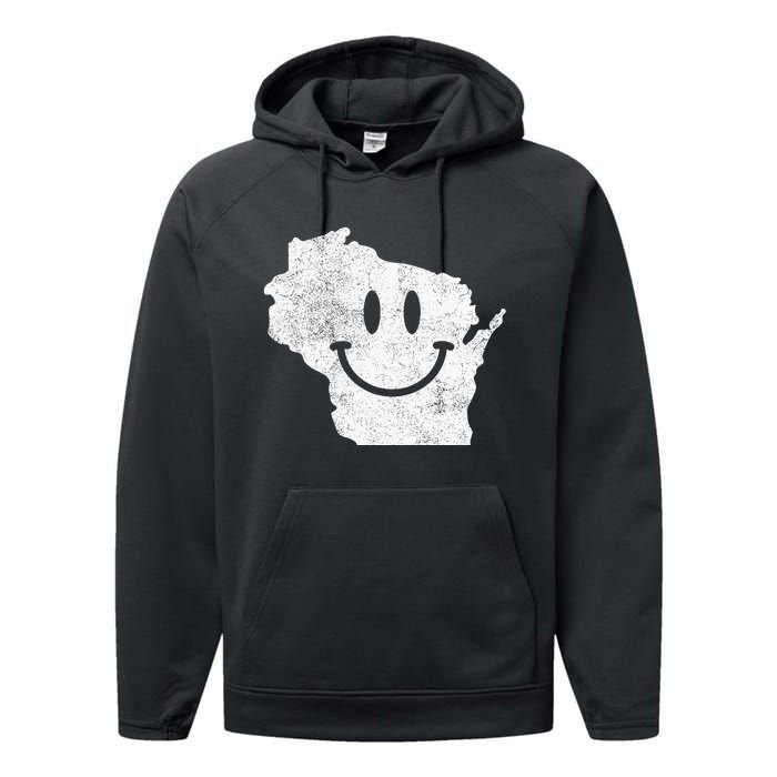 Smiling In Wi – Funny Wisconsin Happy Face Performance Fleece Hoodie