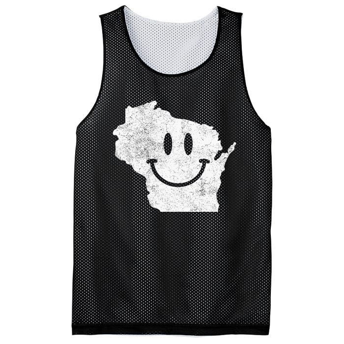 Smiling In Wi – Funny Wisconsin Happy Face Mesh Reversible Basketball Jersey Tank