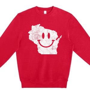 Smiling In Wi – Funny Wisconsin Happy Face Premium Crewneck Sweatshirt