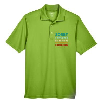 Sorry I WasnT Listening I Was Thinking About Curling Gift Men's Origin Performance Piqué Polo