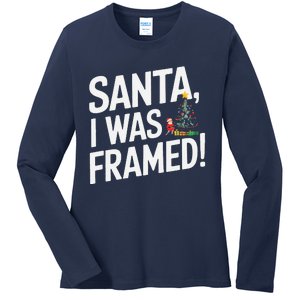 Santa I Was Framed Funny Design For Christmas Elf Fans Ladies Long Sleeve Shirt