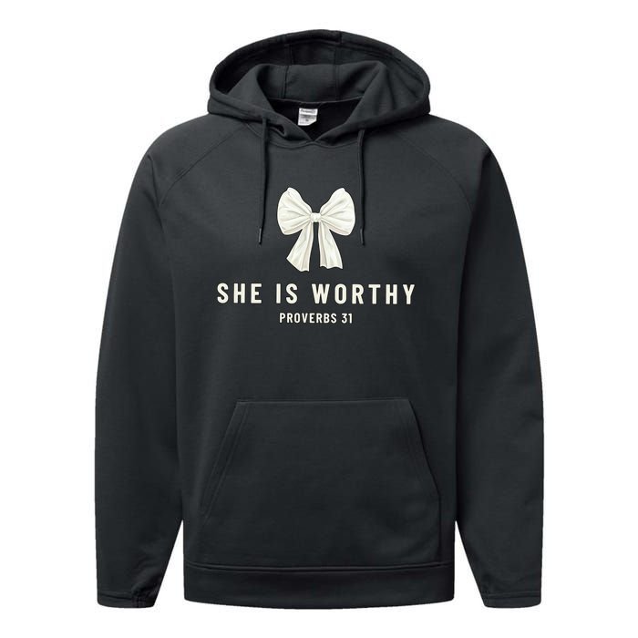 She Is Worthy Bow Performance Fleece Hoodie