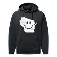 Smiling In WI – Funny Wisconsin Happy Face Performance Fleece Hoodie